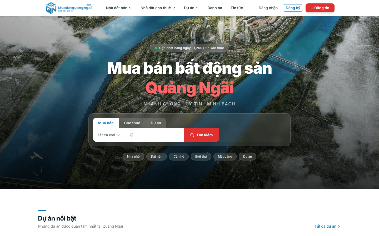 Mua Dat Quang Ngai home page on desktop