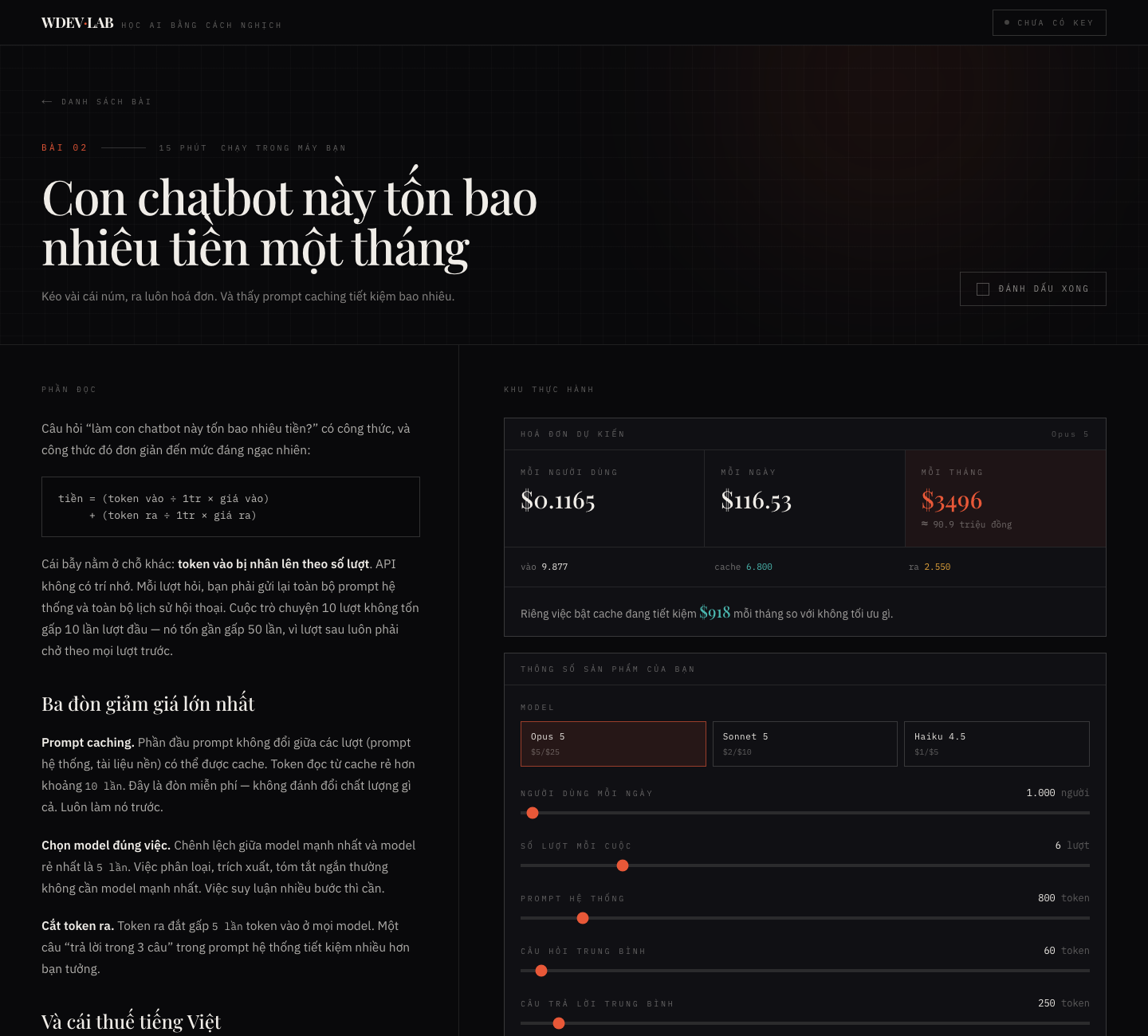 API cost calculator in WDEV Lab